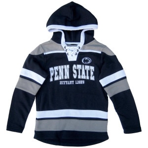youth navy hooded sweatshirt with hockey laces and Penn State Nittany Lions